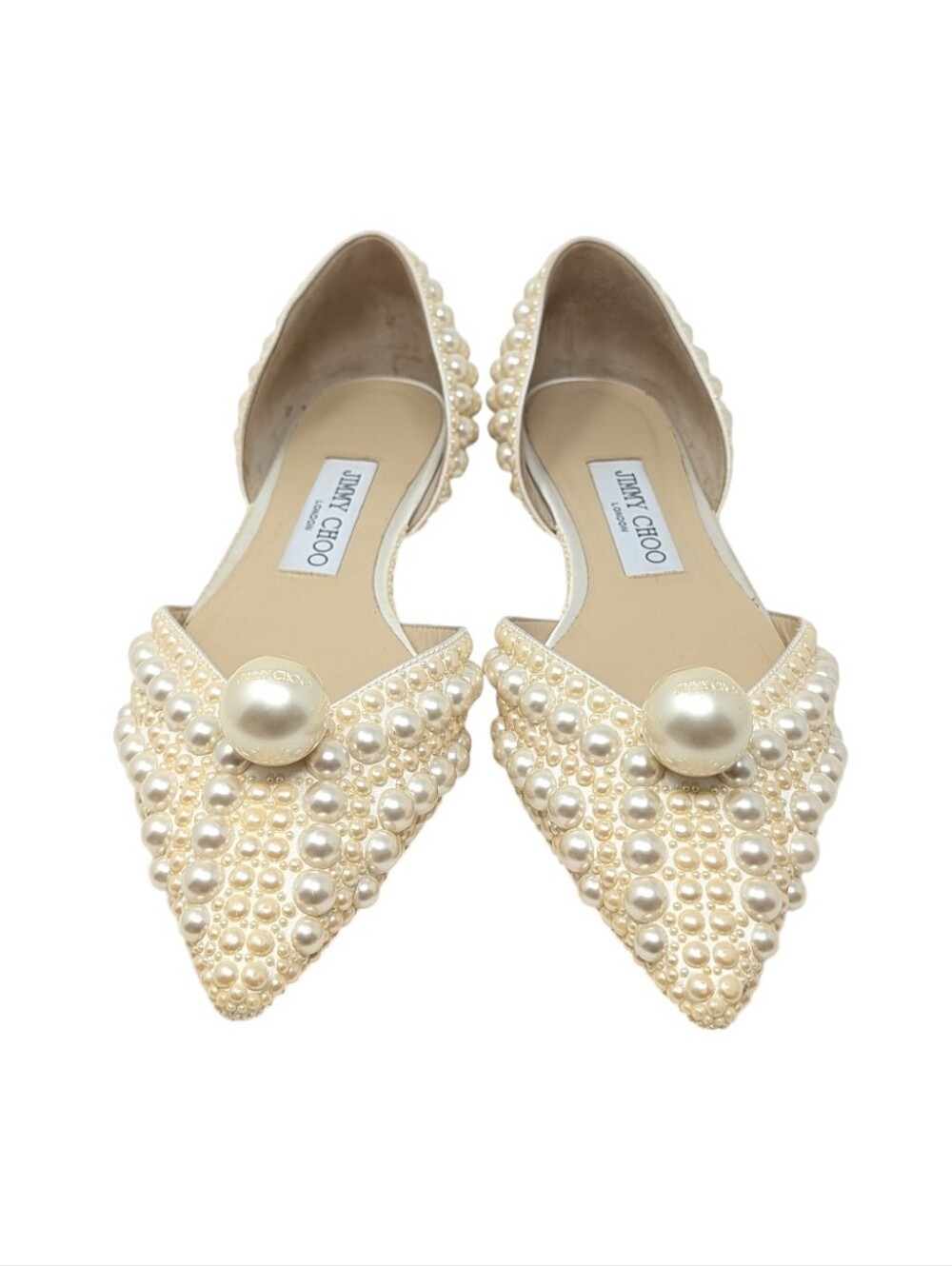 Jimmy Choo Sabine Ivory Pearl Pointed Toe D'Orsay Flat Size EU 37.5 - Picture 6 of 13